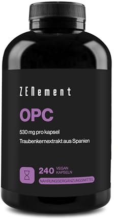 OPC - 1007 mg Rein pro Dosis (2 Kapseln) - Konzentrierter Traubenkernextrakt (Vitis vinifera L.) - 95% Proanthocyanidine - Natürliche Antioxidantienquelle - 240 vegane Kapseln - Zenement