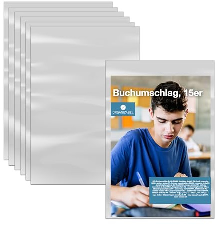 75 x bokomslag & kuvert, DIN A4 bokomslag – transparent och klart – för böcker, anteckningsböcker och skolmaterial – bokskydd, bokskydd och häftapparat