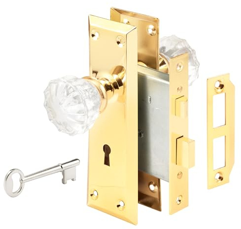 Prime-Line E 28336 Mortise Keyed Lock Set with Glass Knob – Perfect for Replacing Antique Lock Sets and More, Fits Doors with 2-3/8 In. Backset (Single Pack)