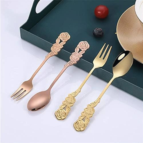 WSSDMFF Elegante Rose Blume Dessert Obst Gabel Kaffeelöffel Desserts Salat Eisportionierer Kuchen Desserts Besteck Gabeln