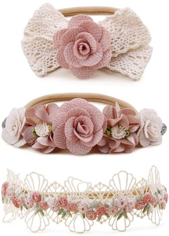 BFNAAgirl Baby Girl Floral Headband Nylon Flower Crown Elastic Hairband 3pcs Hair Accessories Gift for Girls (9561)