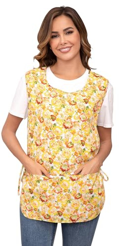 Nanxson Women Cobbler Apron with 2 Patch Pockets Cotton printed Smock with Side Ties for Work Chef kitchen CF3187 Yellowflower XL
