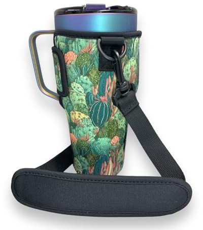 Drink Handlers 25-35oz Tumbler Holder - Neoprene Coffee & Tea Sleeve w/Handle - Insulated Cover & Water Resistant Beverage Holder Cover for Tumblers, Handler Sleeve, Coral Cactus