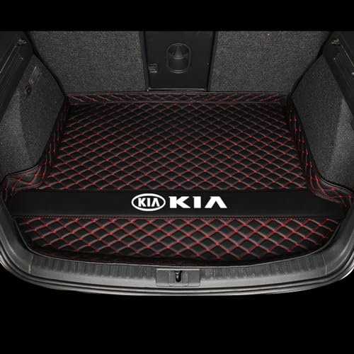 Tailored Car Boot Mat for KIA Sportage 2018-2025 | Leather Rear Trunk Liner with Raised Edges | All Weather Cargo Tray | Floor Guard Cover | Waterproof Protector Carpet (Black Red)