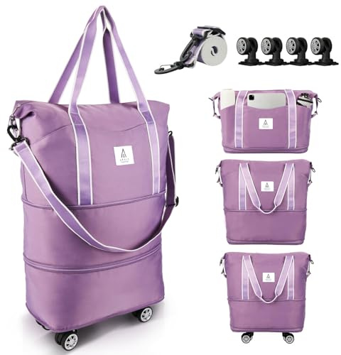 Arxus Bolsa de Viaje con Ruedas Desmontables y Correa Ajustable, Expandible y Plegable Bolso Fin de Semana Hombre y Mujer para Viajes en Avión 25L-55L