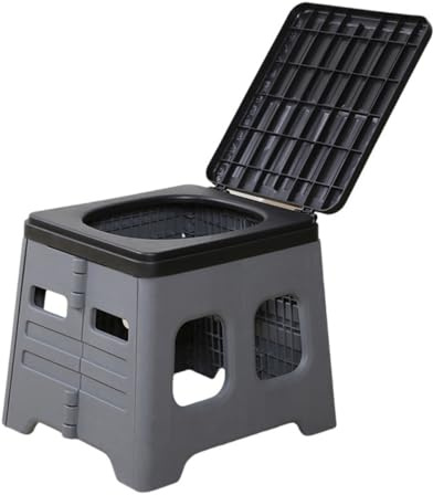 Mulcort RTragbare Klapptoilette, Campingtoilette, Reisetoilette, Belastbar Bis 150 kg, Camping-Nottoilette mit Deckel, Reise-Autotoilette für Camping, Reisen, Wandern, Ausflüge, Sta, Grau