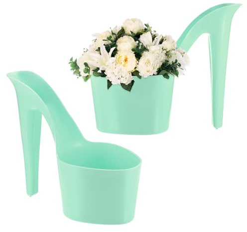 M METERXITY 2-Pack High Heel Shaped Flower Pot, 8.5 Inch High Heel Shaped Home Decor Shoe Vase, Lady Shoe Shape Garden Creative Craft for Indoor/Outdoor Planter [Green]