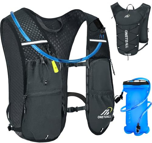 ONETOALL Gilet Hydratation Running Femme avec Poche à Eau de 2L, Sac Hydratation Running Homme Léger 6L, Gilet Trail pour Jogging Vélo Marathon Moto, 150 g