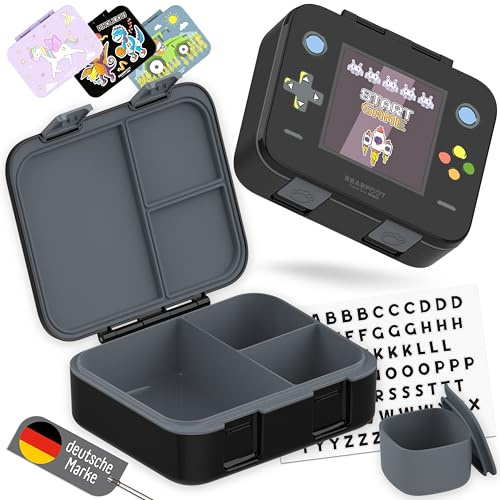 BEARFOOT Bento Box COMPACT | BPA-fri barnmatlåda för skola och dagis | läckagesäker matlåda för flickor och pojkar | Praktisk, lätt och kompakt (game-svart, 1 000 ml)