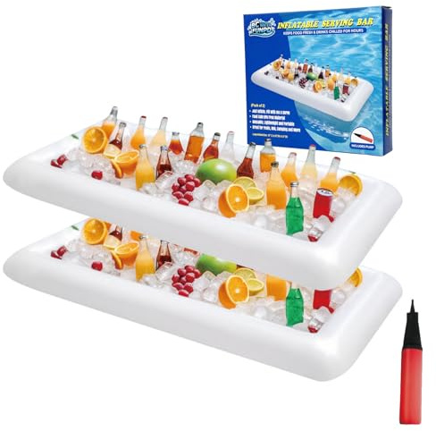 BCWATERFUNPD Aufblasbarer Kühltisch, 2 Stück, aufblasbare Servierbars, schwimmender Poolkühler, Bar, Eisbuffet, Serviertabletts, halten Lebensmittel, Getränke, Salat, kühl, Partyzubehör für Grill
