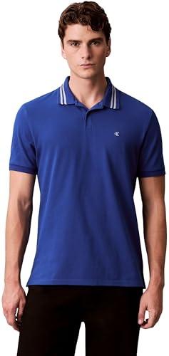 Calvin Klein Uomo Maglietta Polo Maniche Corte Monogram Pique Tipped in Cotone, Blu (Chase Blue), M