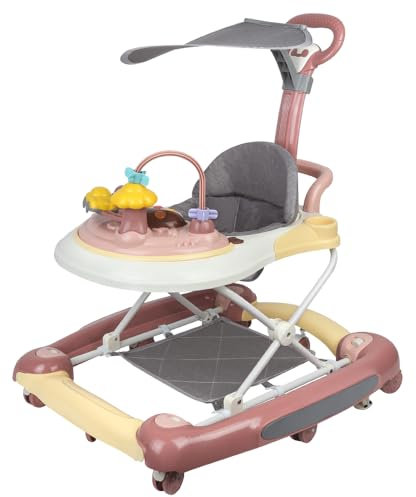 Girarrosto bambino evolutivo, girello da passeggio pieghevole, girello bebebee, ragazzi e ragazze, con musica, altezza regolabile in 5 posizioni, ciotola per alimenti staccabile, 67 x 75 x 85 cm, rosa