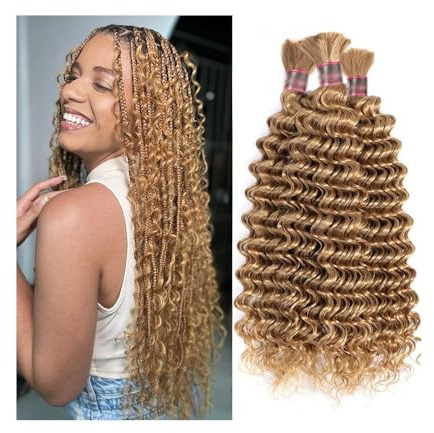 Yinj9562fg Rajout Cheveux Tresses Extensions de Cheveux brésiliens Remy ondulés en Vrac, Blond 27#, sans Trame, for Tresses bohèmes Meche Cheveux pour Tresse(10inches)