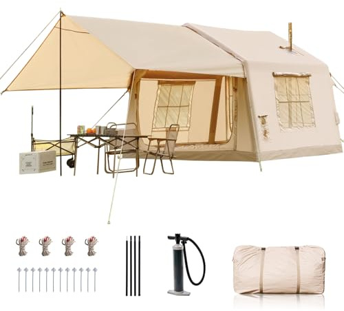 Ytaoeo Uppblåsbart tält med förtak, utomhus campingtält för 4–6 personer med skorstensöppning, uppblåsbart campingtält av vattentätt oxfordtyg, Air Glamping-tält för 4 säsonger camping