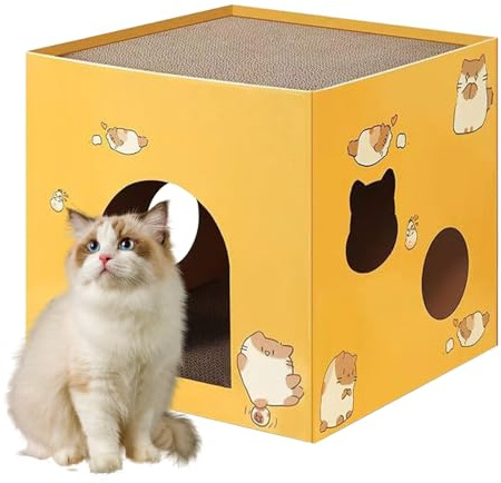 Afilador de garras de gato, rascador de cartón para interiores, caja multifuncional para jugar, relajarse, dormir, 35 x 35 x 35 cm