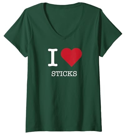 J'aime Les bâtonnets, J'adore Les bâtons T-Shirt avec Col en V, Femme, Vert Forêt, M