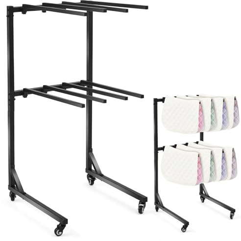 CraftyDream 8-Arm Saddle Pad Rack with Wheels, Removable Horse Blanket Holder Space Saving Horse Saddle Pads Stand for Barn Stable Farm Trailer Accessories