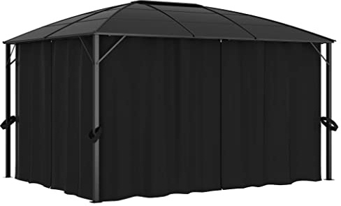 Qnhdfrt Pavillon mit Vorhängen 400 x 300 x 265 cm Anthrazit Gartenpavillon Grillpavillon mit UV-beständigem Dach und Aluminiumrahmen für Outdoor-Events