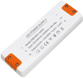 Alimentatore 24v 2.5A, 60W Trasformatore 220V a 24v, Trasformatore LED 60W, Driver LED AC a DC, alimentatore lampada led, per G4, GU5.3, MR11, MR16, Non dimmerabile, non sfarfallante, non rumoroso