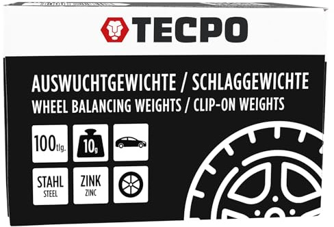 TECPO Schlaggewichte Zink Auswuchtgewichte 10g x 100 Wuchtgewichte für Stahlfelgen korrosionsbeständig Radwuchtung Auswuchtmaschinen