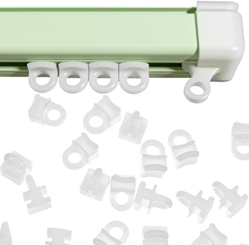XLIUAX 60 ganchos deslizantes de riel de cortina, ganchos deslizantes de plástico blanco, deslizadores de riel sin esfuerzo para ventana, puerta, ducha, caravana, 10 mm x 6 mm