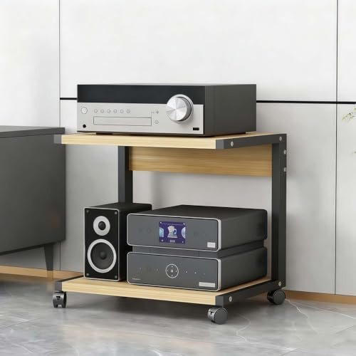 TAUIANE Mueble Multimedia De 2 Niveles, Estante para Consola De Videojuegos, EstanteríA Moderna para Audio Y VíDeo, con Ruedas, Estantes De Madera, para SalóN O Sala De Juegos,002,50x40x50cm