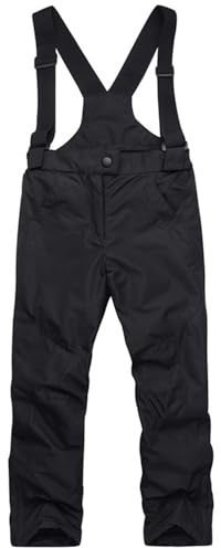 Boys Girls Ski Pants Teen Snow Trousers Big Kids Waterproof Snow Pants Winter Warm Zip Up Ski Salopettes with Pockets Baggy Plain Zip Up Outdoor Skiing Dungarees (Black, 16-17 Years)