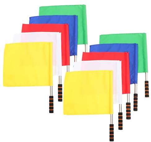 Sewroro Lot de 10 Drapeaux D'arbitre Portatifs pour Compétition Athlétique, Signalisation de Match Football et Hockey, Drapeaux Colorés Vert, Jaune, Rouge, Blanc, Bleu, Usage Sportif
