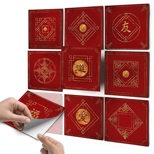 Fliesenfolie für Badezimmer Fliesen-Dekor I Dekorative Fliesenaufkleber - Küchenfliesen verschönern I Fliesensticker zum Fliesen überkleben I 10x10 cm - Motiv Chinese Tiles - 18 Stück