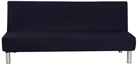 Aisaving Einfarbig Armlose Sofabettüberzug Polyester Spandex Stretch Futon Schutzhülle Protector 3-Sitzer elastisch vollklappbar Couch Sofa Shield für Klappcouch ohne Armlehnen (Schwarz)