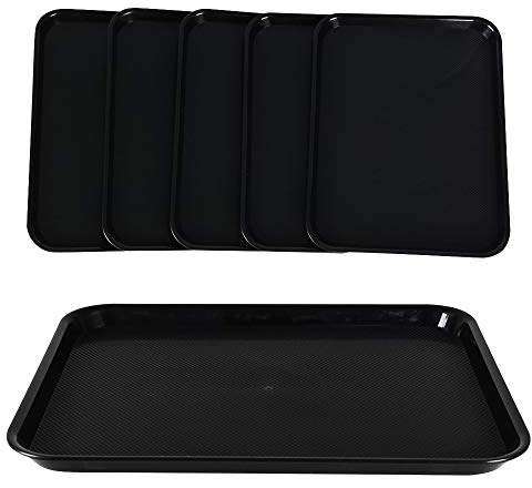 Neadas Grand Plateaux de Service en Plastique Noir Rectangulaire, Lot de 6