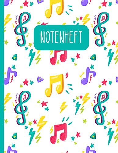 NOTENHEFT für Kinder | mit Inhaltsverzeichnis | 6 Systeme pro Seite | 64 Seiten | Design: Notenmuster: Leeres Musikheft für Anfänger und Fortgeschrittene geeignet | ca. DIN A4 | mattes Softcover