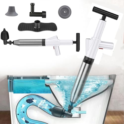WCIC Déboucheur WC 5-en-1 Haute Pression | Ventouse à Air Comprimé avec Spirale | Élimine Bouchons Lavabo/Baignoire/Évacuation | Anti-Cheveux et Papier pour Canalisations (Blanc)