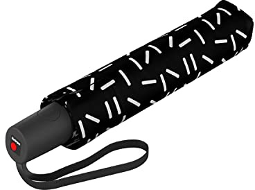 Knirps Regenschirm I.200 Medium Duomatic in Black-White mit Schirmtasche I kleiner Taschenschirm mit Drucktaste I Regenschirm automatisch & kompakt I Taschenregenschirm leicht & sturmfest