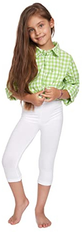 SOFTSAIL Leggings Filles Collants 3/4 Shorts Capri en Coton Sport Danse Gymnastique Respirants Confortables Extensibles Blanc 5 Ans