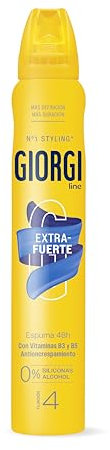 Giorgi Line Espuma Extrafuerte 48 horas para un Acabado Perfecto de Larga Duración, para todo tipo de Pelos, Anti Encrespamiento y Máxima Hidratación, 0% Alcohol 0% Siliconas, Fijación 4 - 250 ml