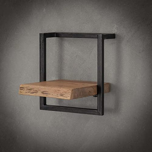 famlights Vintage Wandregal Holz mit Metall,Deko Holzregal Industrial Regal,Tv hängend,Wanddeko Wohnzimmer,Schlafzimmer,Esszimmer,Bücherregal Wand für Bücher,Bilder ,,A-549042,Natur-hell,300 mm