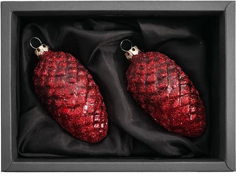 GlasWunder – Rot Tannenzapfen Weihnachtsornamente, Klassisch, Hängend, 2 Stück, 6 cm, Glas, Weihnachten