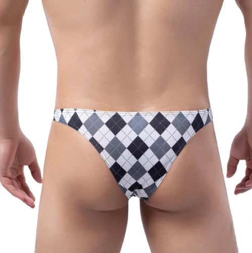 Faringoto Herren-Unterhose mit kariertem Eisseidedruck, atmungsaktive Bikini G-String-Hose, weiß, S