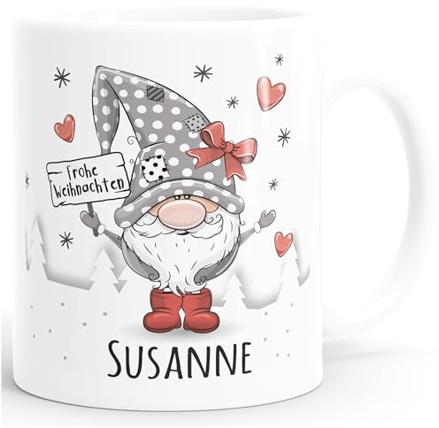 SpecialMe® Kaffee-Tasse Frohe Weihnachten Wichtel Weihnachtsmotiv mit Namen persönliche Geschenke Weiss standard