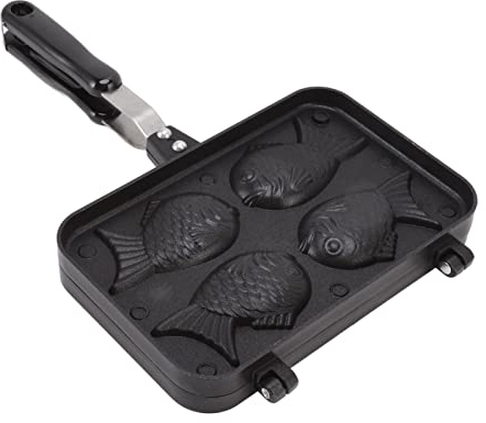 AUHX Fish Shape Cake Pan Waffle Pan, Non Stick Taiyaki Cake Pan Bread Waffle Maker with Streamlined Handle, Fish-Shaped Pancake Double Pan Mold, Easy to Operate for Home DIY Cooking