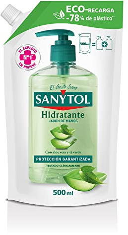 Sanytol - Eco-Recarga Jabón de Manos Hidratante, Protege, Limpia e Hidrata, con Aloe Vera y Té Verde - 500 ml