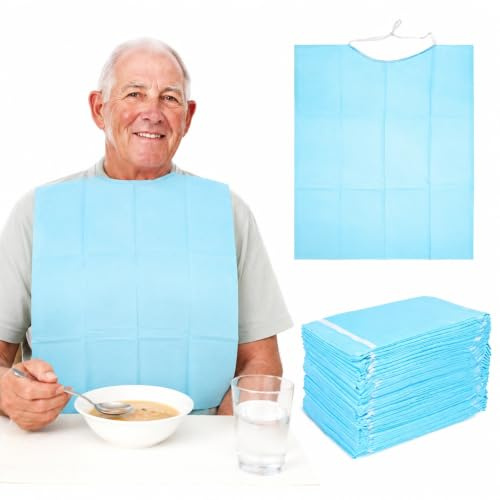 Beavorty 30 Einweg-Lätzchen für Erwachsene, Lätzchen zum Essen, Lebensmittelfänger, Krümelfänger, Schürze, Kleidung, Schutz für Senioren und ältere Menschen, Behinderte, Frauen und Männer, Blau