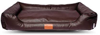 Mayaadi-Home Hundebett Bobby Kunstleder Hundesofa Schlafplatz Hundekorb Hundesofa Hundekorb Leder Hund Hundekissen Wasserfestes Hundematratze Dunkelbraun L (120x90x22 cm)