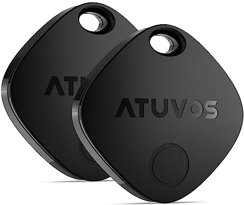ATUVOS Air Tag Tracker Item Finder-2 Pack, Compatible with Apple Find My (iOS Only), Replaceable Battery, IP67 Waterproof, for Keys, Luggages, Suitcases, Wallets, Bags, Black