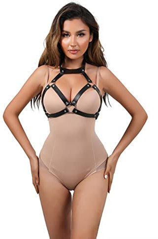 SHANHE Frau Lederband verstellbare Brust Bandage schwarz Brustgeschirr Metall Spielzeug Zubehör Dessous