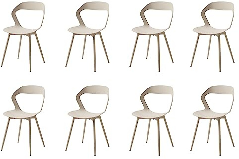 GrandCA HOME Set med 8 matstolar eller kontorsstolar med ben i metall, köksstolar för vardagsrum, matsal, mötesrum, Beige+Beige