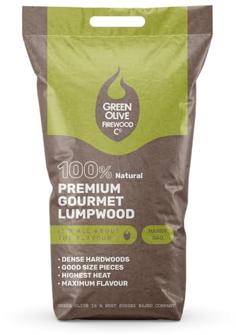 Green Olive Firewood - Premium Gourmet Lumpwood BBQ Charcoal 5kg - Restaurant Grade Charcoal Barbecue - ideal for Charcoal Barbecues, Fire-Pits and Outdoor Grilling - BBQ coal