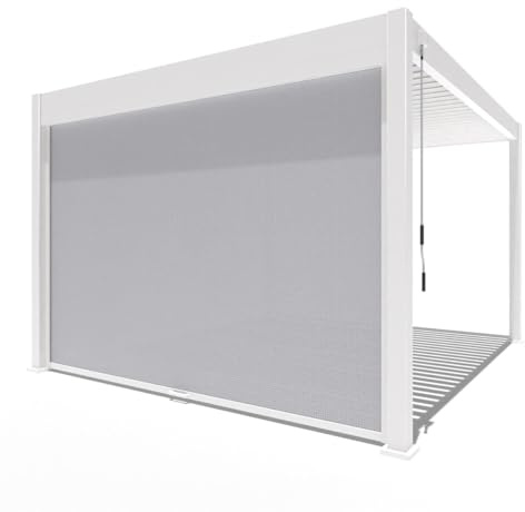 Weide Pavillon Sonnenrollo Ausziehbare Senkrechtmarkise außen für Pergola Sichtschutz Rollo 255cm hoch aus Aluminium, Textil wasserdicht stabil UV-Schutz (3,0 Meter, Weiß) für Alu-Pavillon Weide