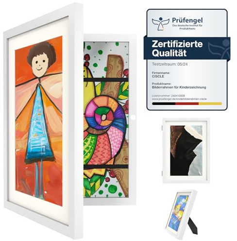Ciscle Bilderrahmen Kinderzeichnungen, 1 Stück A4 Befüllba Kunstfotorahmen für Kinder, Frontöffnung Bilderrahmen für Kunstwerke, Ideal für Kinderzeichnungen, Kunstprojekte, Schule, Zuhause (Weiß)